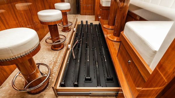 Viking-80 Skybridge 2019-PARTY OF FIVE San Diego-California-United States-2019 Viking 80 Skybridge PARTY OF FIVE  Seamless Built-In Rod Storage Beneath the Dinette for the Discerning Angler-6802007