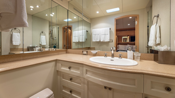 Trinity Yachts-144  1998-BAD COMPANY Fort Lauderdale-Florida-United States-1998 Trinity Yachts Sport Fisherman  BAD COMPANY: Luxurious Bathroom Vanity Area-6803468