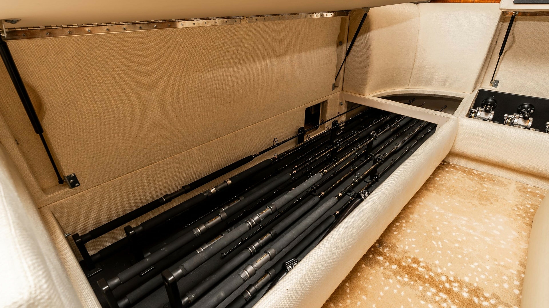Viking-80 Skybridge 2019-PARTY OF FIVE San Diego-California-United States-2019 Viking 80 Skybridge PARTY OF FIVE  Hidden Fishing Rod Storage Integrated Beneath the Luxurious Salon Seating -6802002 | Thumbnail