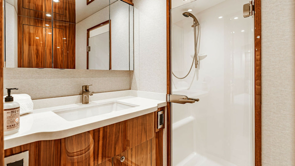 Viking-80 Skybridge 2019-PARTY OF FIVE San Diego-California-United States-2019 Viking 80 Skybridge PARTY OF FIVE  Refined Ensuite Retreat with High-Gloss Wood Finishes & Spa-Inspired Luxury -6802022