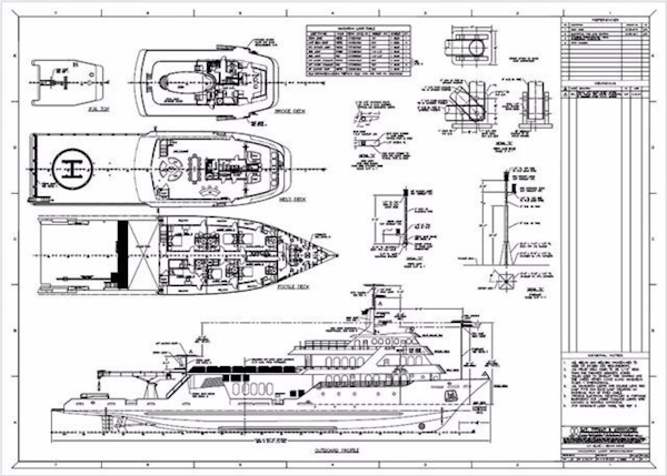 Shadow-Marine Expedition Mothership  Allure Class 2007-Global Ft. Lauderdale-Florida-United States-Complete Line Drawings by Lay, Pittman & Associates-919146