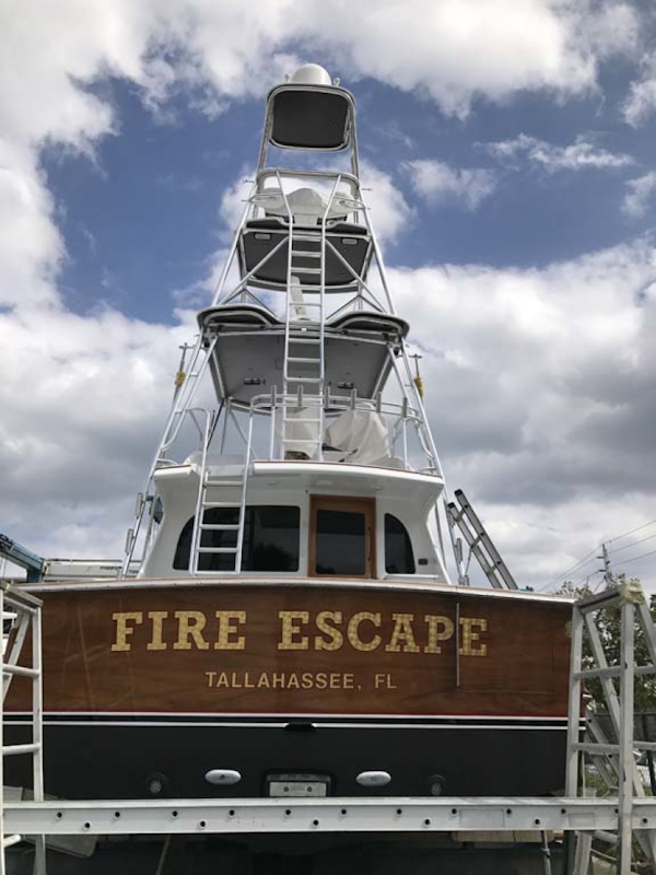 Spencer-Sportfish 2013-Fire Escape Pompano Beach-Florida-United States-Faux Teak Painted Transom  On The Hard-1274312