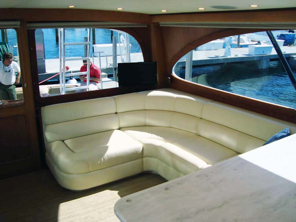 Spencer-Sportfish 2013-Fire Escape Pompano Beach-Florida-United States-Salon w/custom L-shaped Sofa with Gas Rams to Access Storage Beneath-1274267