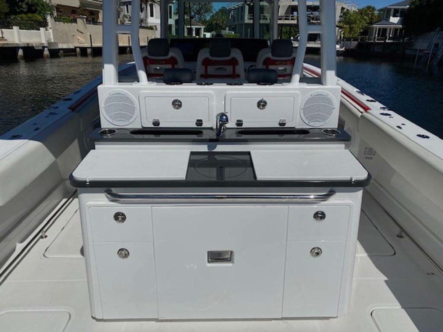 Hydra-Sports-Siesta Edition HCB 2019-Not Fishing II Boca Raton-Florida-United States-Rear Refrigerator With Sink At Console In Cockpit-1348453 | Thumbnail