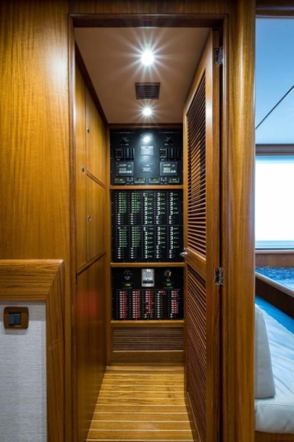 Rybovich-73 Convertible 2018-No Agenda North Palm Beach-Florida-United States-Forward of the Galley on Port and Starboard are the 2 Control rooms. They are both Air Conditioned with Teak and Holly Flooring. Portside is the Pantry/AV room and to Stb is the Electrical room-1486335