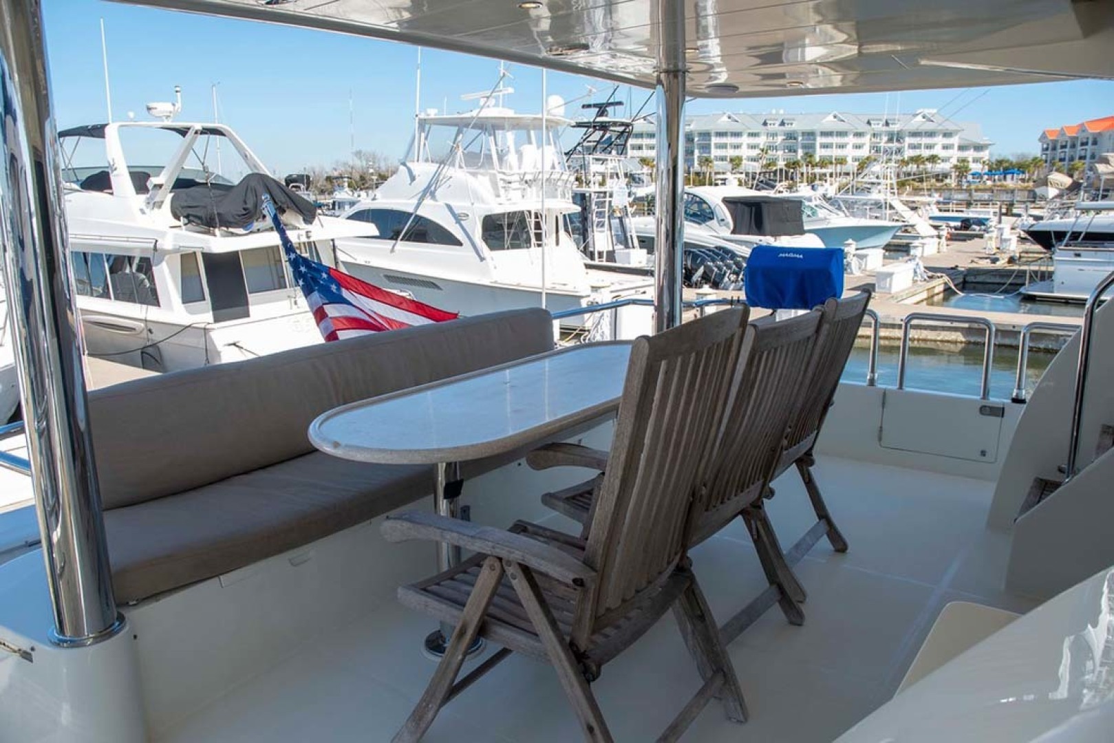 Hampton-60 Motor Yacht 2007-Family Biz Mount Pleasant-North Carolina-United States-Aft Deck Cushioned Bench Seat with Backrest-1600119 | Thumbnail