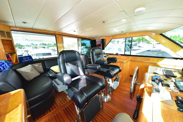 Horizon-65 Skylounge 2002-Alls Well Miami Beach-Florida-United States-Helm Looking Aft with Desk, TV, Computer and Dining-Cruising-Relaxation-Lounge Area-1668761