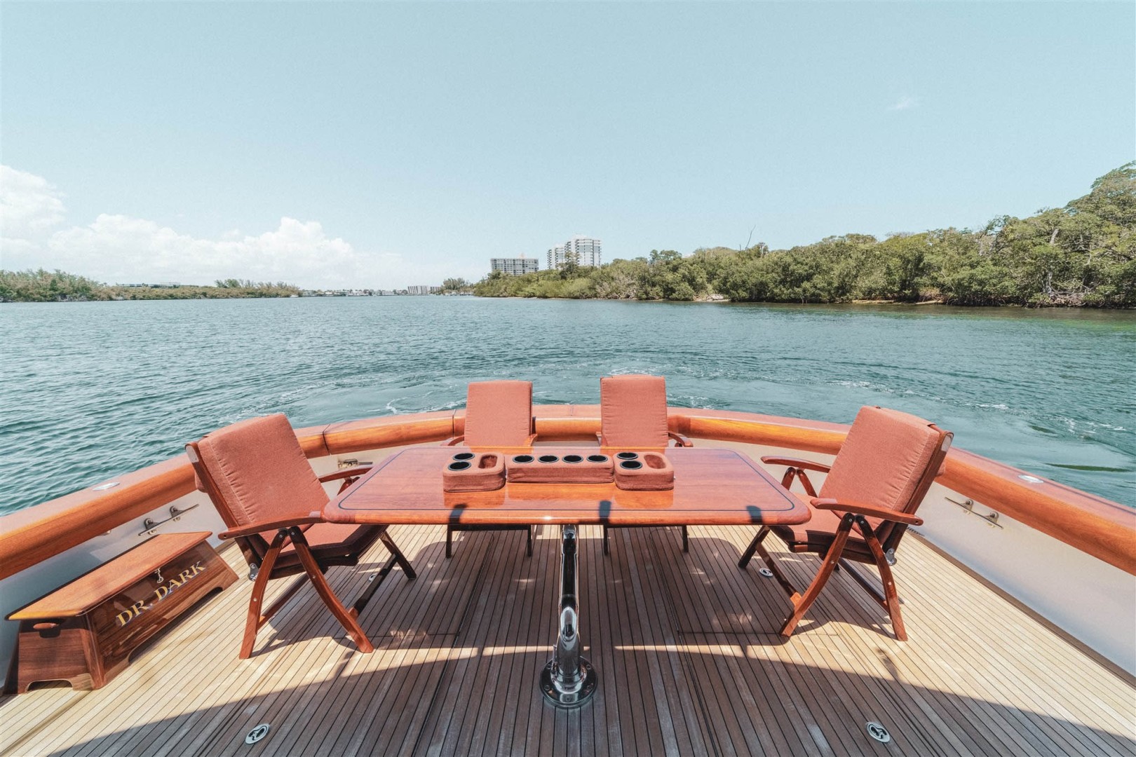 Hatteras-68 Convertible 2006-Dr. Dark Boca Raton-Florida-United States-Blue Water Teak Table and Chairs with Offset Base in Cockpit-1685821 | Thumbnail