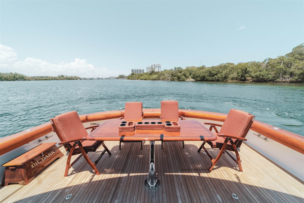 Hatteras-68 Convertible 2006-Dr. Dark Boca Raton-Florida-United States-Blue Water Teak Table and Chairs with Offset Base in Cockpit-1685821