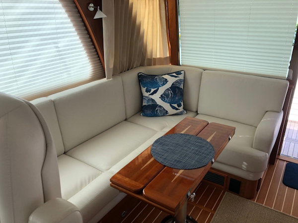 Sabre-Salon Express 2019-Rowe Boat Ponte Vedra Beach-Florida-United States-Salon  Starboard Side L-Shaped Seating Area with Storage-1808717