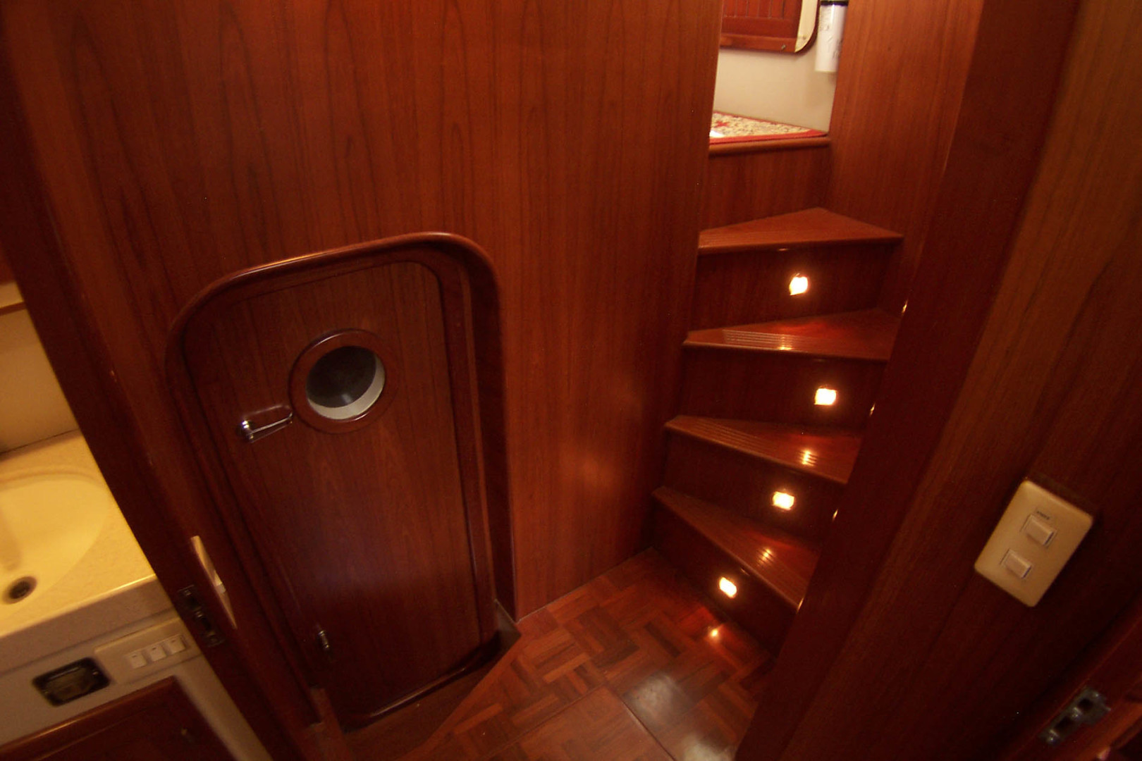 Kadey-Krogen-Trawler 1999-LINDA K Stuart-Florida-United States-Bottom of Staircase with Engine Room Door-2476016 | Thumbnail