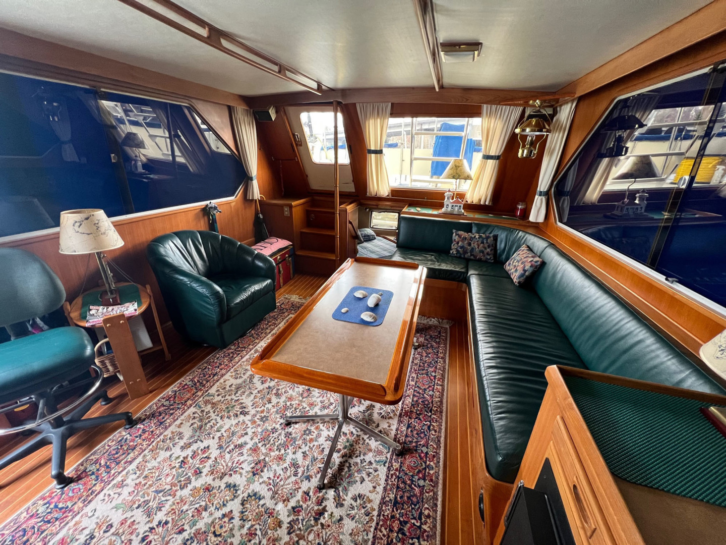 Custom-Taiwan Overseas Sundeck Performance 1986-The Tillie Seattle-Washington-United States-Main Salon Looking Aft-3229906 | Thumbnail