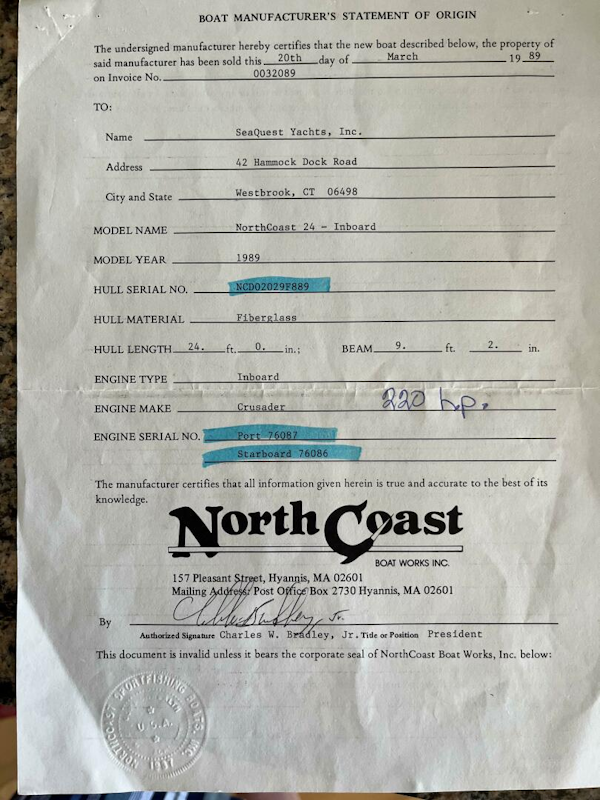 Northcoast-Sportfish 1989-UNCLE BILL Jonesport-Maine-United States-Manufacturer Stmt-4400922