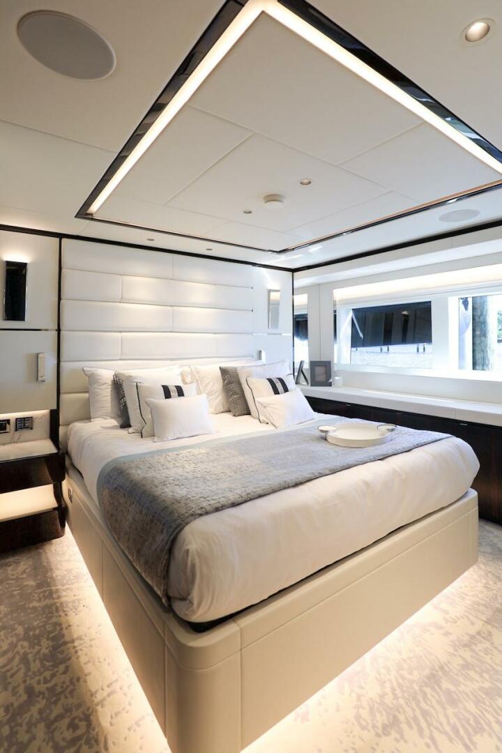 Majesty Yachts-120 2025-Fractional Ownership Available Stuart-Florida-United States-Luxurious bedroom interior on 2025 Majesty 120 yacht, featuring modern design and elegant furnishings.-4947562 | Thumbnail