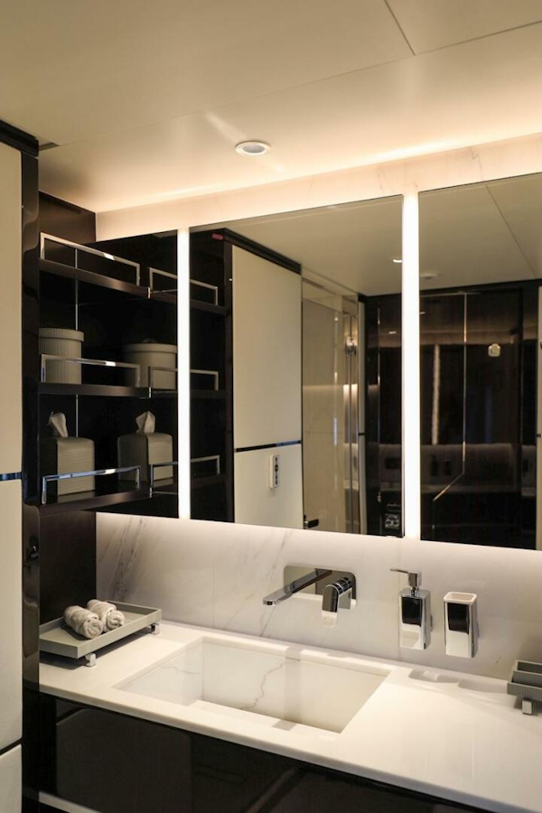 Majesty Yachts-120 2025-Fractional Ownership Available Stuart-Florida-United States-Luxurious bathroom in 2025 Majesty 120 yacht with modern fixtures and elegant design.-4947553