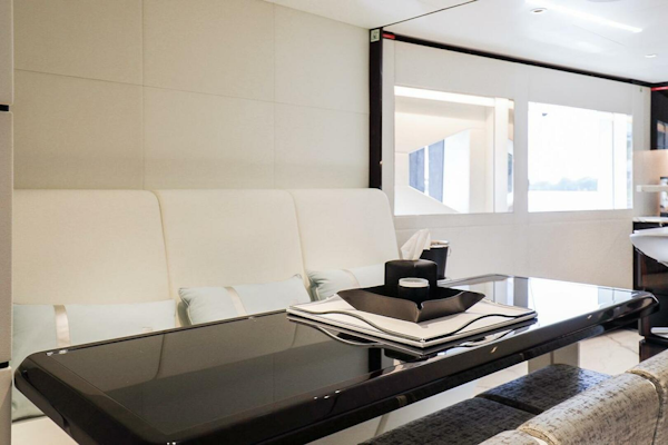 Majesty Yachts-120 2025-Fractional Ownership Available Stuart-Florida-United States-Luxurious interior of 2025 Majesty 120 yacht with sleek dining area and modern decor.-4947539