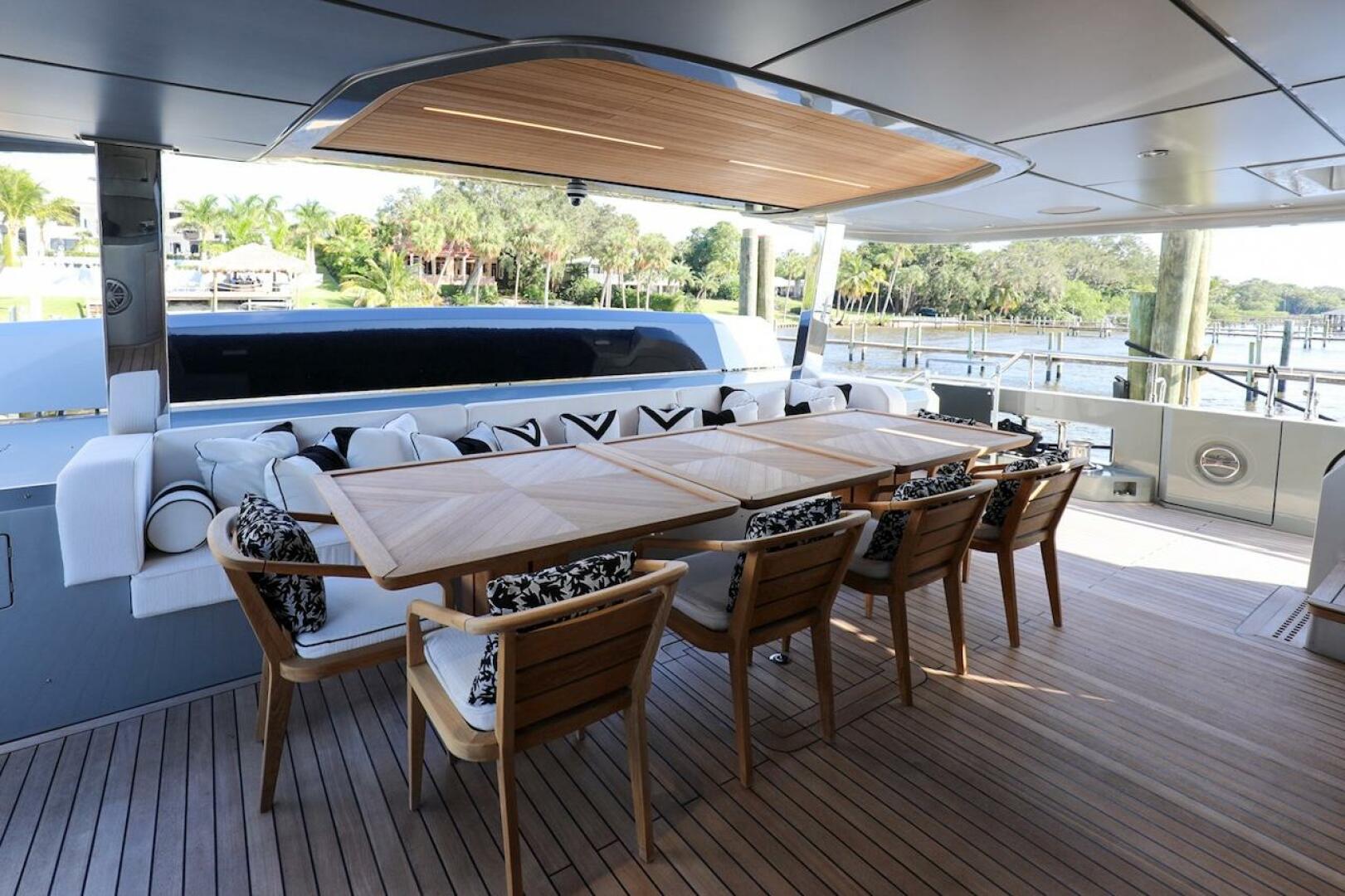 Majesty Yachts-120 2025-Fractional Ownership Available Stuart-Florida-United States-Luxurious 2025 Majesty 120 yacht deck with elegant dining area and scenic waterfront view.-4947533 | Thumbnail