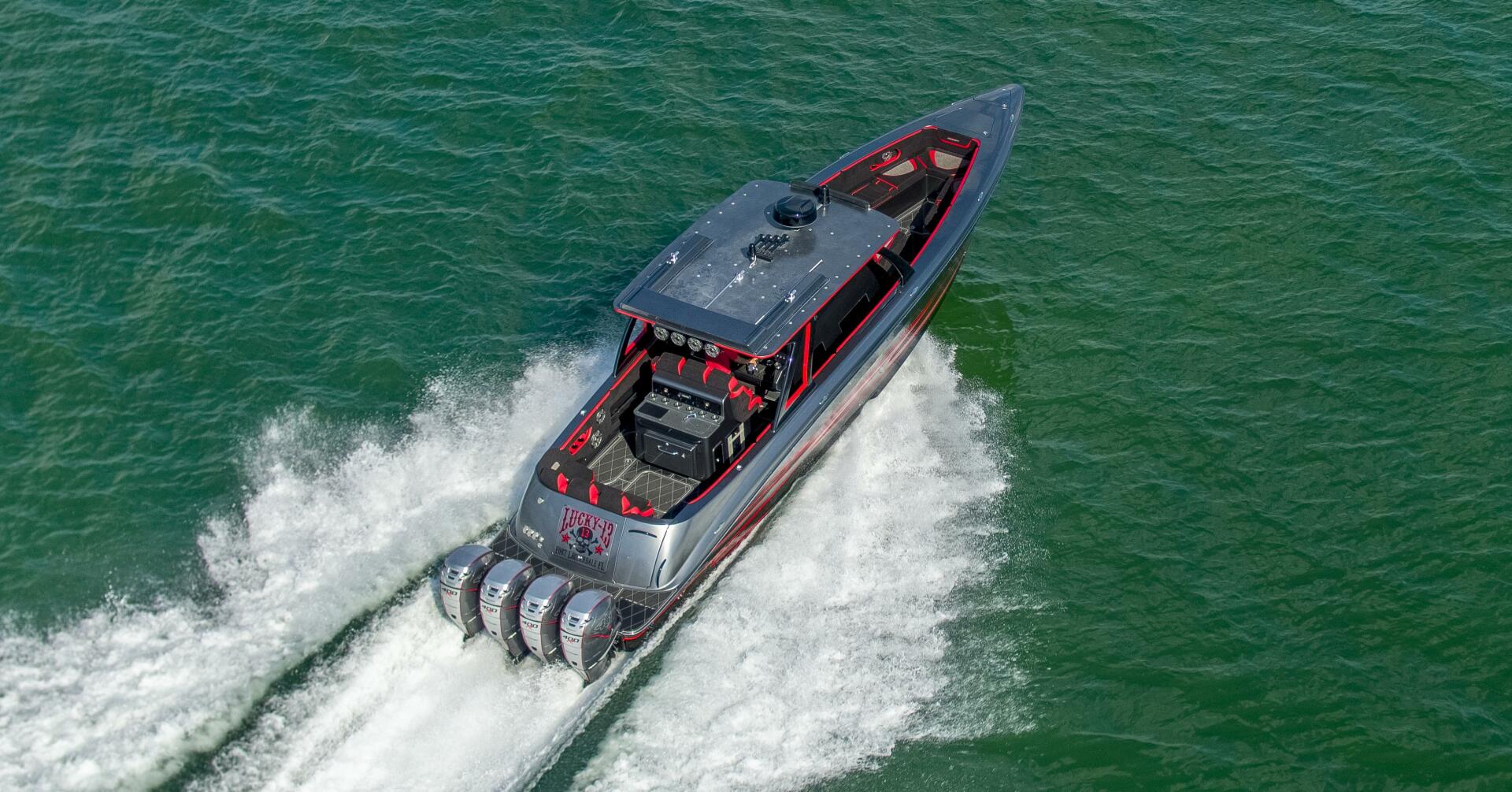 Concept Boats-Open Deck 2021-Lucky 13 Dania Beach-Florida-United States-Aerial Port Side at Speed-4950904 | Thumbnail