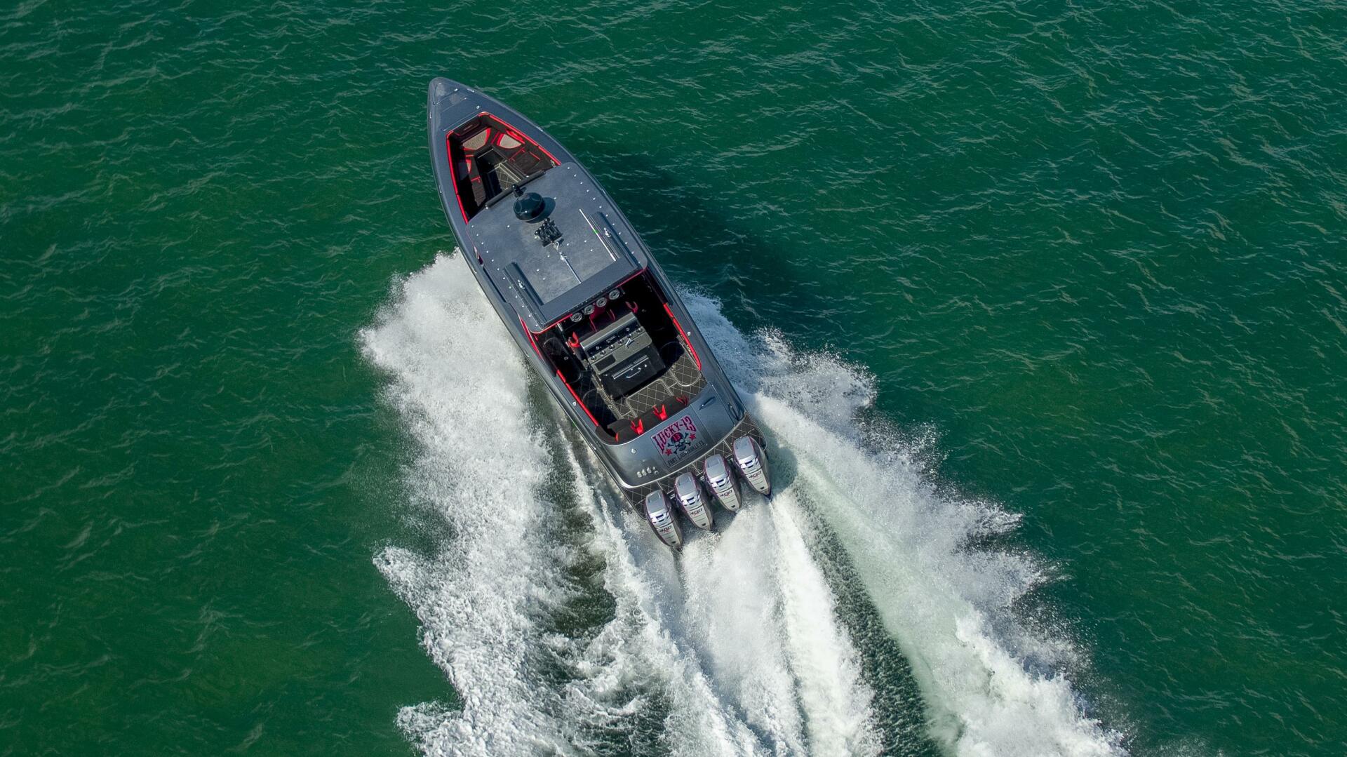 Concept Boats-Open Deck 2021-Lucky 13 Dania Beach-Florida-United States-Aerial Overhead Running Wide-4950897 | Thumbnail