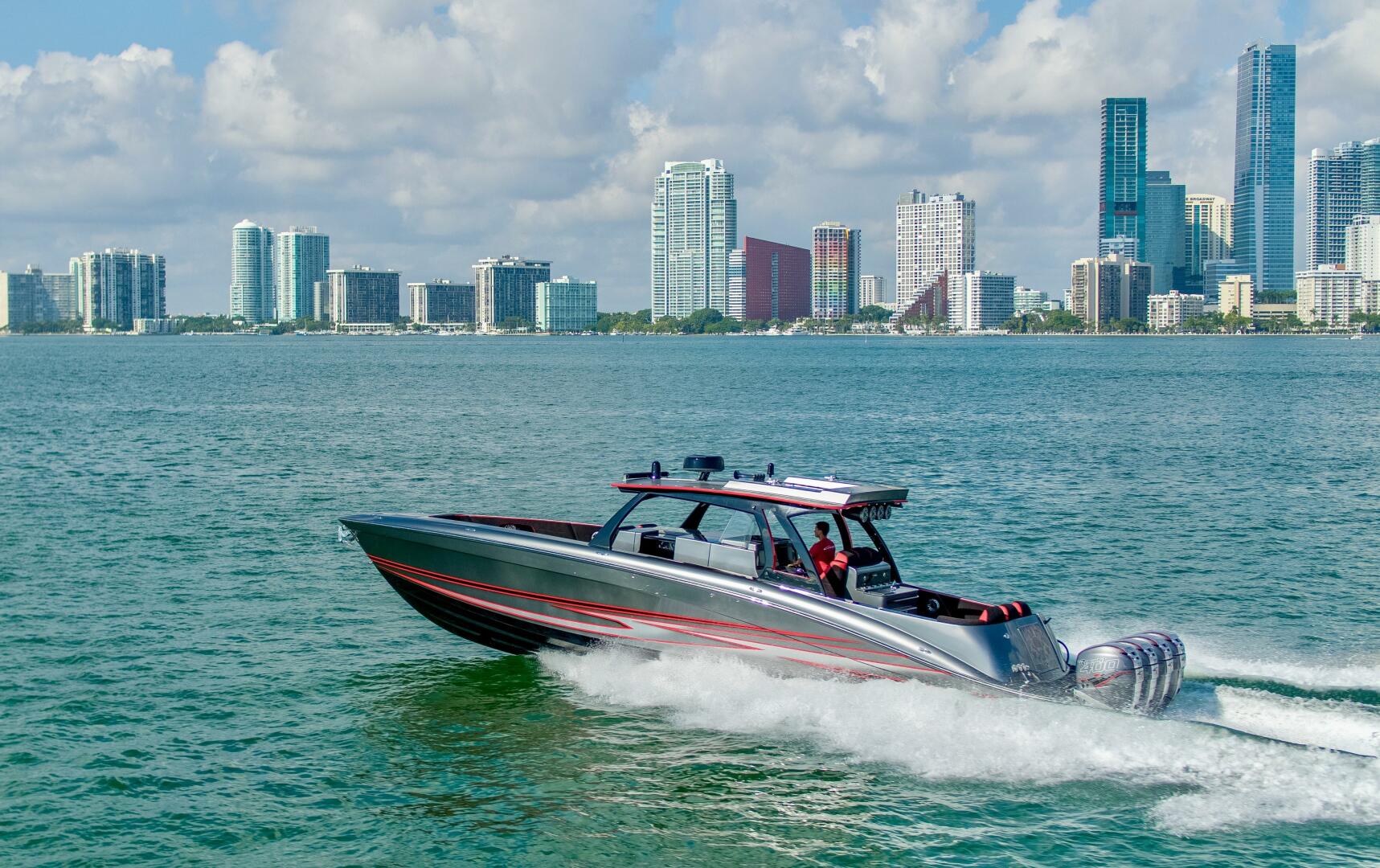 Concept Boats-Open Deck 2021-Lucky 13 Dania Beach-Florida-United States-Port Quarter with Miami Skyline-4950758 | Thumbnail