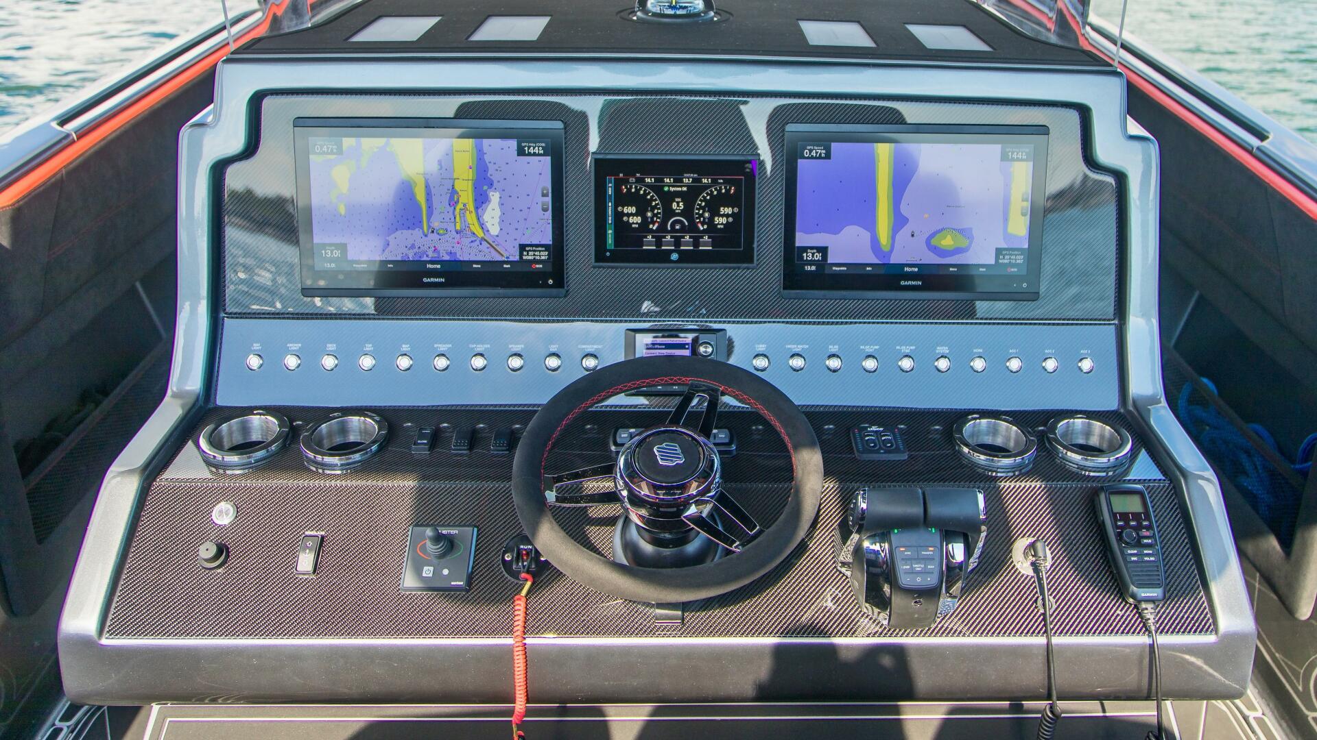 Concept Boats-Open Deck 2021-Lucky 13 Dania Beach-Florida-United States-Helm Electronics Close-Up-4950768 | Thumbnail
