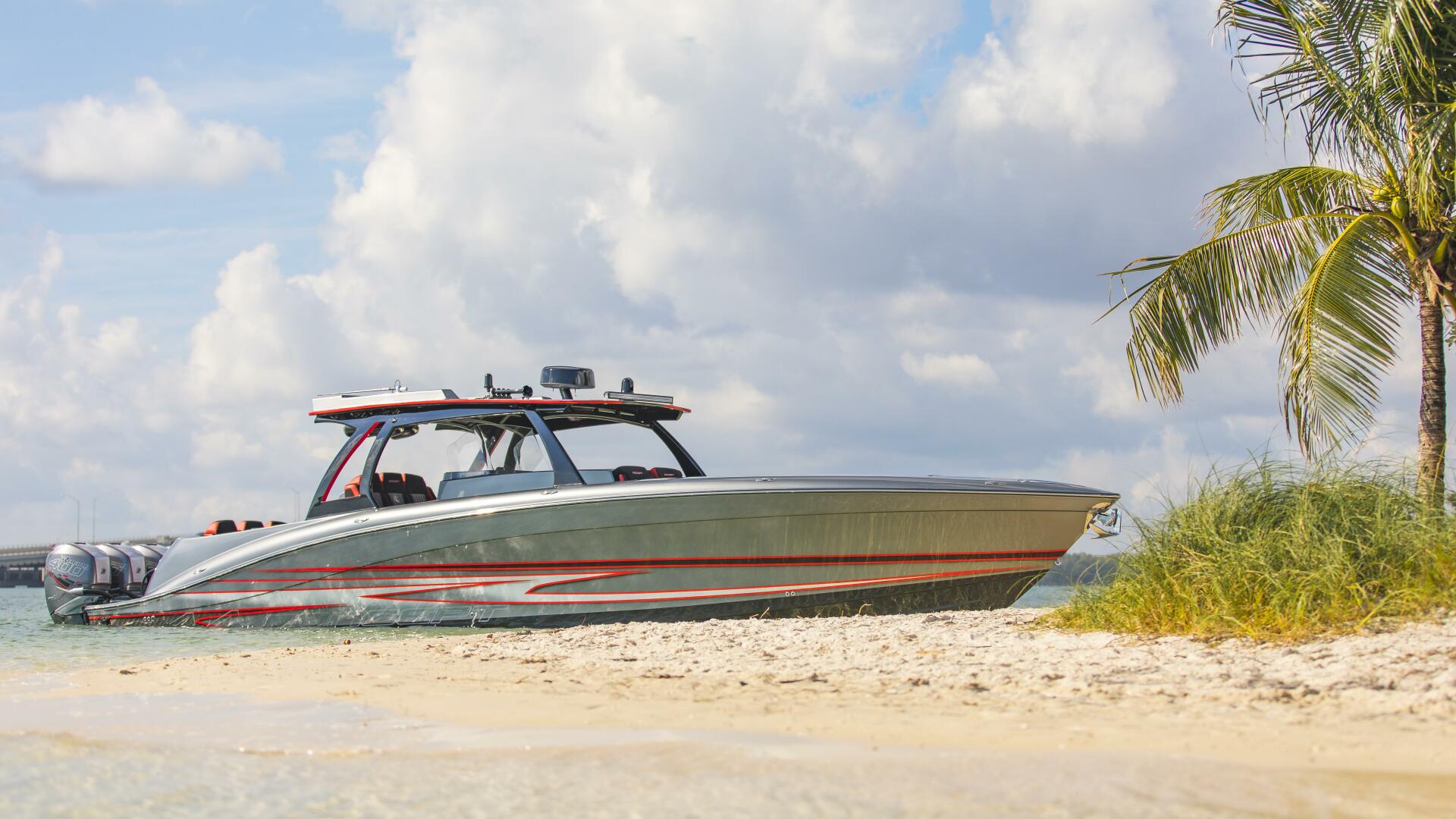 Concept Boats-Open Deck 2021-Lucky 13 Dania Beach-Florida-United States-Aerial Port Quarter Running-4950838 | Thumbnail