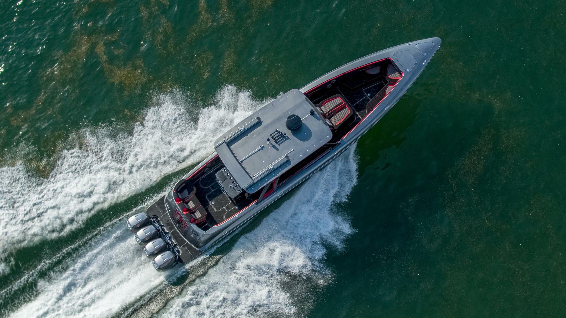 Concept Boats-Open Deck 2021-Lucky 13 Dania Beach-Florida-United States-Aerial Starboard Side Running-4950875 | Thumbnail