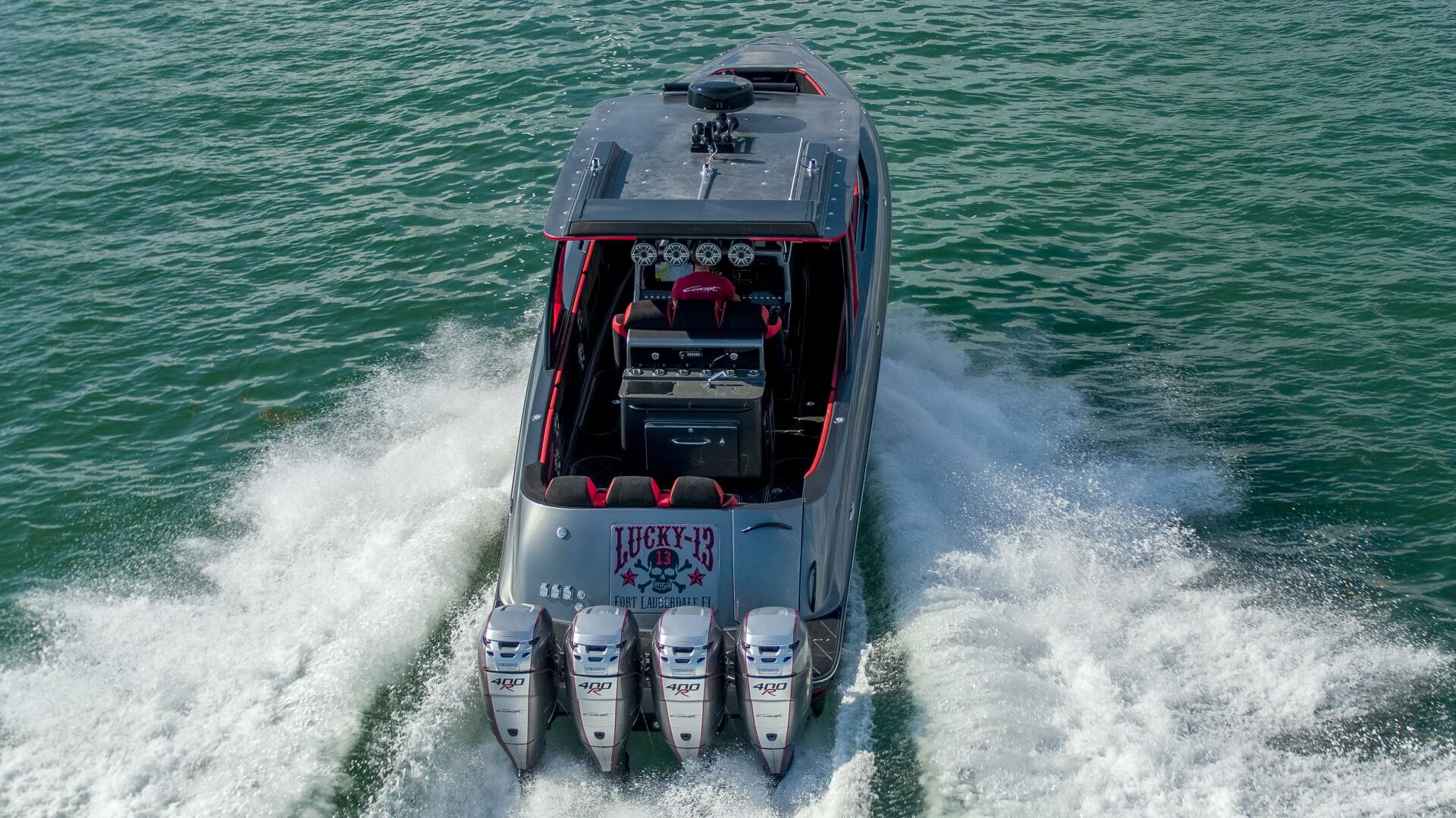 Concept Boats-Open Deck 2021-Lucky 13 Dania Beach-Florida-United States-Aerial Port Side Running-4950856 | Thumbnail