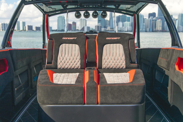 Concept Boats-Open Deck 2021-Lucky 13 Dania Beach-Florida-United States-Triple Helm Seats Close-Up-4950790