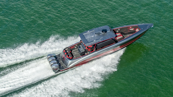 Concept Boats-Open Deck 2021-Lucky 13 Dania Beach-Florida-United States-Aerial Starboard Bow Running-4950901