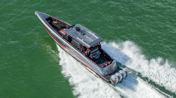 Concept Boats-Open Deck 2021-Lucky 13 Dania Beach-Florida-United States-Aerial Port Quarter Close-4950891