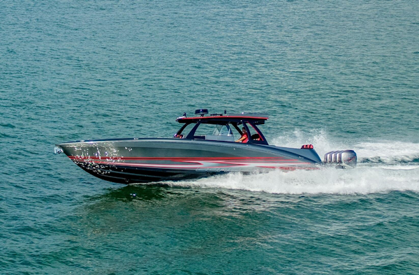 Concept Boats-Open Deck 2021-Lucky 13 Dania Beach-Florida-United States-Aerial Port Quarter at Speed-4950863