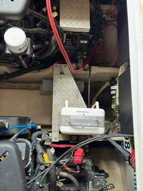 Sea Ray-380 Sundancer 2003 -Stuart-Engine compartment of a 2003 Sea Ray 380 Sundancer with visible wiring and components.-5185248