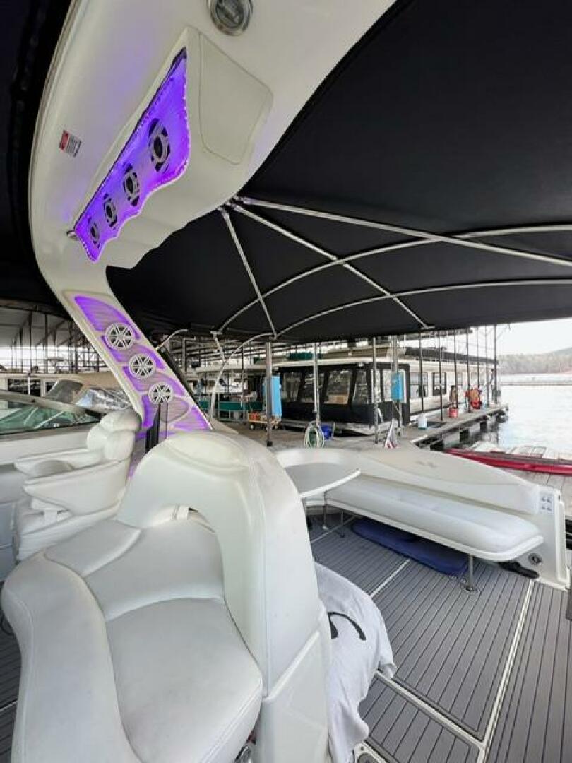 Sea Ray-380 Sundancer 2003 -Stuart-2003 Sea Ray 380 Sundancer boat interior with white seating and purple LED lights.-5185253 | Thumbnail