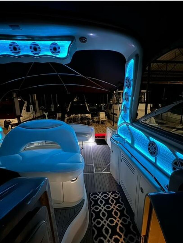 Sea Ray-380 Sundancer 2003 -Stuart-2003 Sea Ray 380 Sundancer yacht interior with blue LED lighting at night.-5185242
