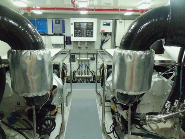 Johnson-Flybridge w/Hydraulic Platform 2027-JOHNSON 93 OPEN FB Kaohsiung-Taiwan-Engine Room Looking Forward-5032694