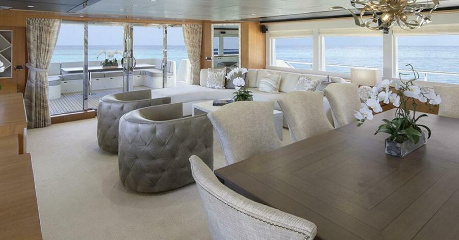 Johnson-Flybridge w/Hydraulic Platform 2027-JOHNSON 93 OPEN FB Kaohsiung-Taiwan-Salon Looking Aft-5032649 | Thumbnail