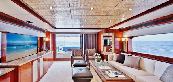 Johnson-Flybridge w/Hydraulic Platform 2027-JOHNSON 80 FLYBRIDGE Kaohsiung-Taiwan-Salon looking aft-5033160