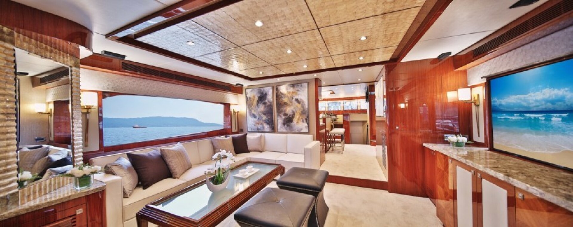 Johnson-Flybridge w/Hydraulic Platform 2027-JOHNSON 80 FLYBRIDGE Kaohsiung-Taiwan-Salon looking fwd-5033157 | Thumbnail