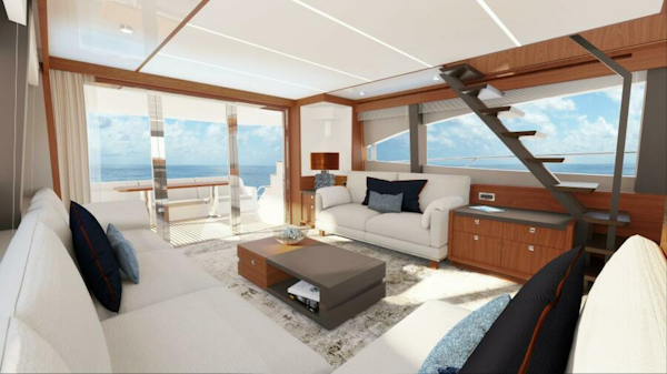 Johnson-Skylounge Motor Yacht 2027-JOHNSON 70 SKYLOUNGE NEW BUILD Kaohsiung-Taiwan-Salon Looking Aft-5033520