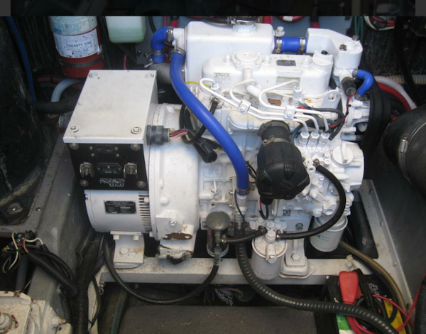 Sea Ray-440 Sundancer 1993 -Stuart-Engine compartment of a 1993 Sea Ray 440 Sundancer with visible wiring and components.-5268574