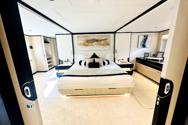 Majesty Yachts-120 2024-Optimism Stuart-Florida-United States-Luxurious 2023 Majesty 120 yacht bedroom with modern decor and elegant furnishings.-5695606
