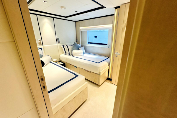 Majesty Yachts-120 2024-Optimism Stuart-Florida-United States-Luxurious cabin interior of 2023 Majesty 120 yacht with twin beds and modern decor.-5695569