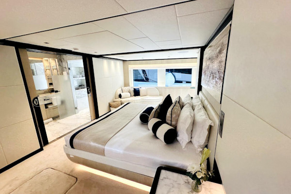 Majesty Yachts-120 2024-Optimism Stuart-Florida-United States-Luxurious bedroom interior of 2023 Majesty 120 yacht with modern design and elegant decor.-5695604