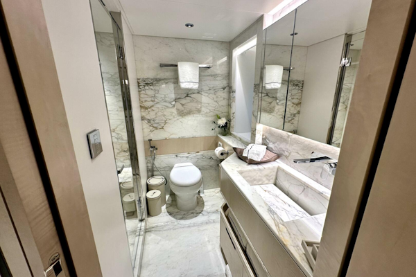 Majesty Yachts-120 2024-Optimism Stuart-Florida-United States-Luxurious marble bathroom in 2023 Majesty 120 yacht, featuring modern fixtures and elegant design.-5695577