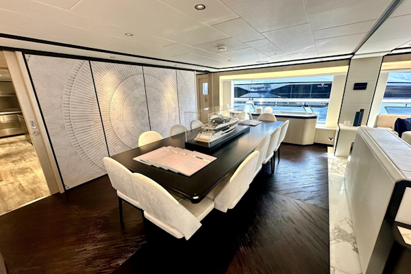 Majesty Yachts-120 2024-Optimism Stuart-Florida-United States-Luxurious interior of 2023 Majesty 120 yacht with elegant dining area and modern decor.-5695566