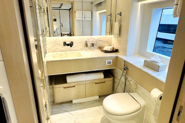 Majesty Yachts-120 2024-Optimism Stuart-Florida-United States-Luxurious 2023 Majesty 120 yacht bathroom with marble accents and modern fixtures.-5695586