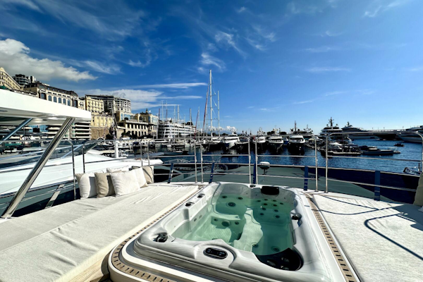 Majesty Yachts-120 2024-Optimism Stuart-Florida-United States-Luxurious 2023 Majesty 120 yacht with jacuzzi, docked in a scenic marina.-5695564