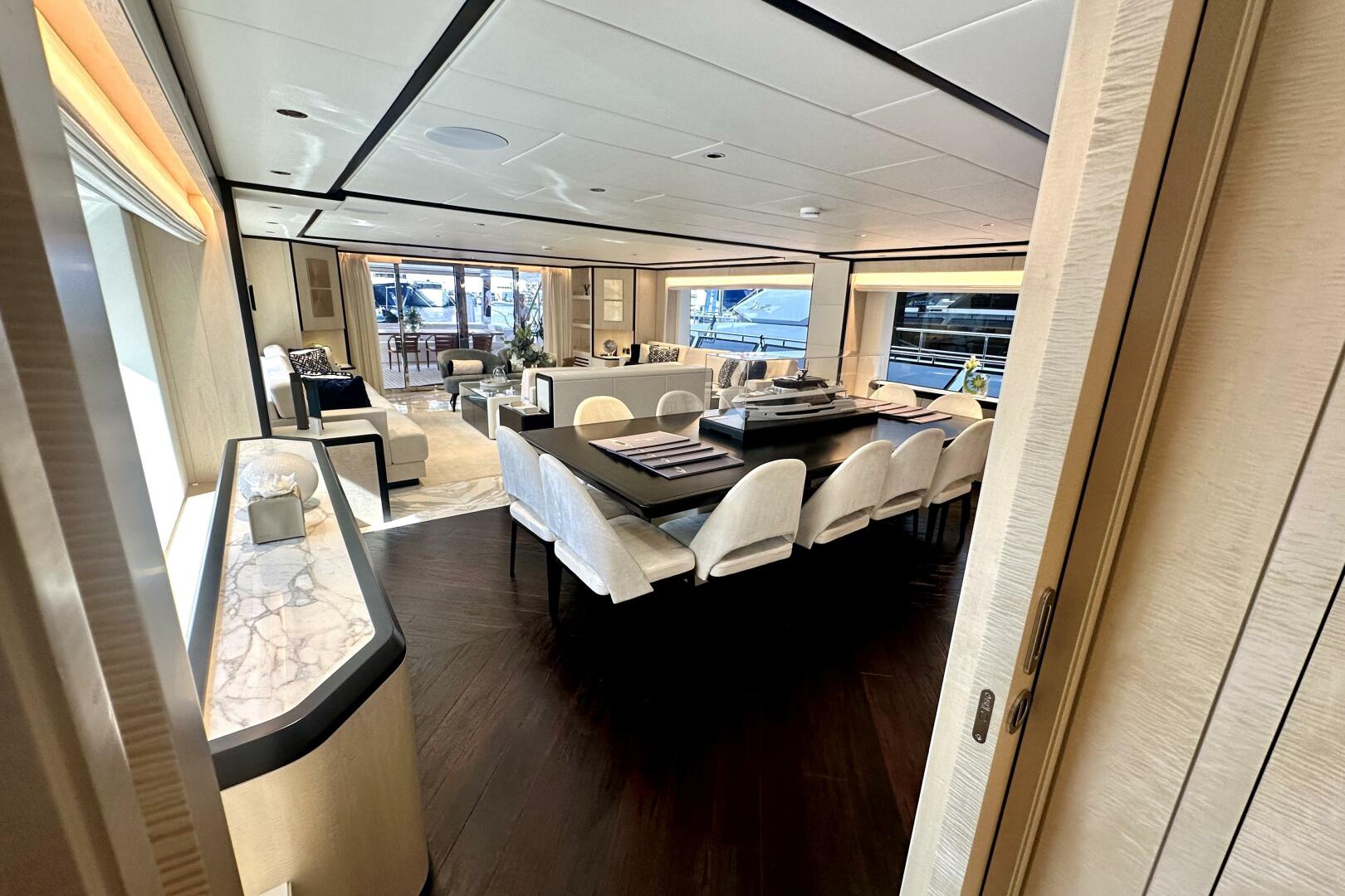 Majesty Yachts-120 2024-Optimism Stuart-Florida-United States-Luxurious interior of 2023 Majesty 120 yacht with elegant dining and seating areas.-5695572 | Thumbnail