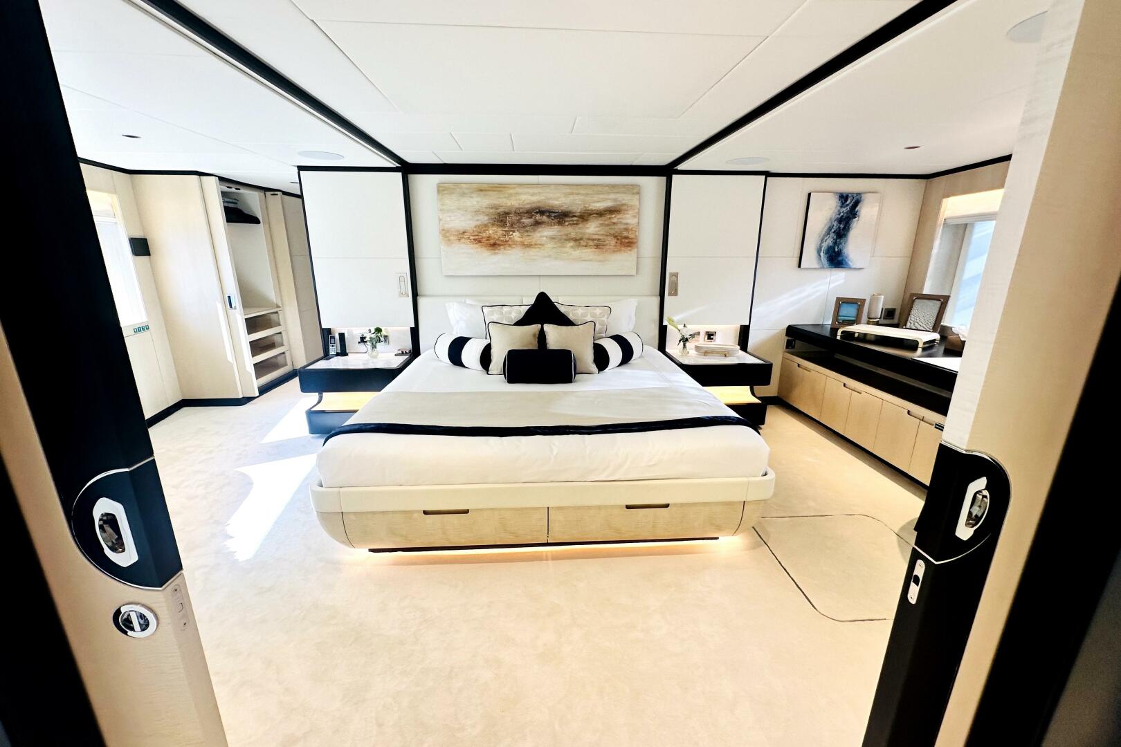 Majesty Yachts-120 2024-Optimism Stuart-Florida-United States-Luxurious bedroom interior on 2023 Majesty 120 yacht, featuring modern design and elegant decor.-5695605 | Thumbnail